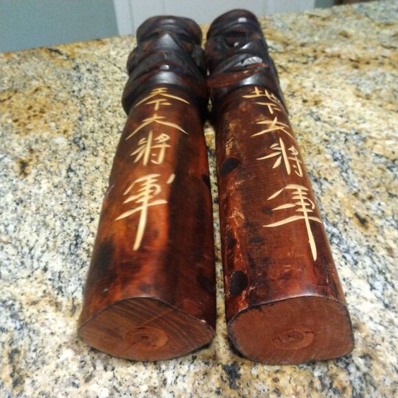 Vintage Korean Miniature Wooden Tiki Totem Pole Guardian Jangseung Figures 14" - Picture 2 of 9